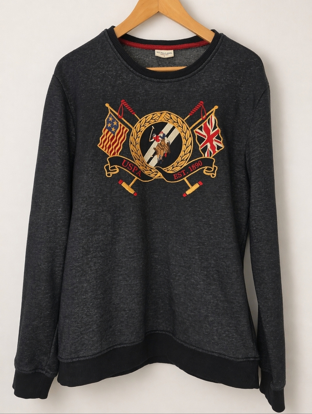 U.S. Polo Assn Crew Neck Embroidered Crest Sweatshirt Navy Nlue Size L